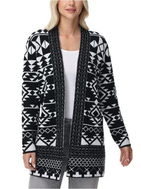 Frye Black & White Geometric Open-Front Cardigan